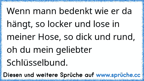 Wenn mann bedenkt wie er da hängt, so locker und lose in meiner Hose, so dick und rund, oh du mein geliebter Schlüsselbund.