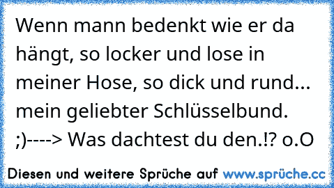 Wenn mann bedenkt wie er da hängt, so locker und lose in meiner Hose, so dick und rund...
 mein geliebter Schlüsselbund. ;)
----> Was dachtest du den.!? o.O