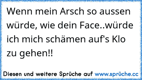 Wenn mein Arsch so aussen würde, wie dein Face..würde ich mich schämen auf's Klo zu gehen!!