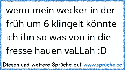 wenn mein wecker in der früh um 6 klingelt könnte ich ihn so was von in die fresse hauen vaLLah :D