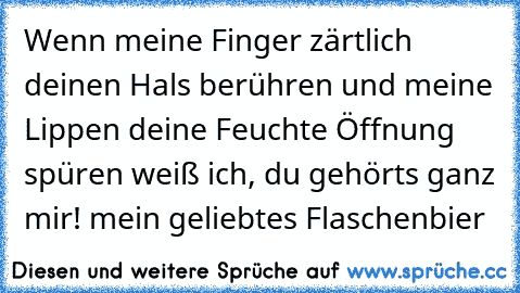 Wenn meine Finger zärtlich deinen Hals berühren und meine Lippen deine Feuchte Öffnung spüren weiß ich, du gehörts ganz mir! mein geliebtes Flaschenbier