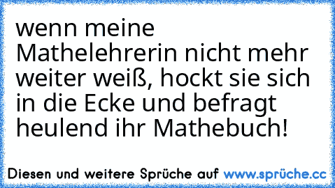 wenn meine Mathelehrerin nicht mehr weiter weiß, hockt sie sich in die Ecke und befragt heulend ihr Mathebuch!