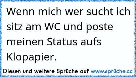 Wenn mich wer sucht ich sitz am WC und poste meinen Status aufs Klopapier.