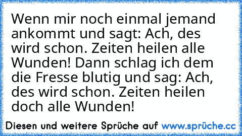 Wenn mir noch einmal jemand ankommt und sagt: Ach, des wird schon. Zeiten heilen alle Wunden! Dann schlag ich dem die Fresse blutig und sag: Ach, des wird schon. Zeiten heilen doch alle Wunden!