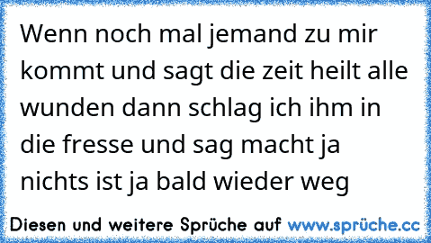 Wenn noch mal jemand zu mir kommt und sagt die zeit heilt alle wunden dann schlag ich ihm in die fresse und sag macht ja nichts ist ja bald wieder weg