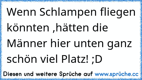 Wenn Schlampen fliegen könnten ,
hätten die Männer hier unten ganz schön viel Platz! ;D