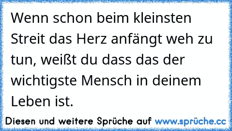 Wenn schon beim kleinsten Streit das Herz anfängt weh zu tun, weißt du dass das der wichtigste Mensch in deinem Leben ist. ♥