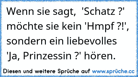 Wenn sie sagt,  'Schatz ?' möchte sie kein 'Hmpf ?!', sondern ein liebevolles 'Ja, Prinzessin ?' hören.