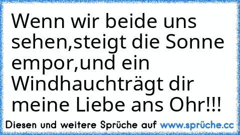 Wenn wir beide uns sehen,
steigt die Sonne empor,
und ein Windhauch
trägt dir meine Liebe ans Ohr!!! ♥