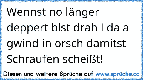 Wennst no länger deppert bist drah i da a gwind in orsch damitst Schraufen scheißt!