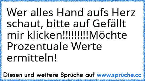 Wer alles Hand aufs Herz schaut, bitte auf Gefällt mir klicken!!!!!!!!!
Möchte Prozentuale Werte ermitteln!