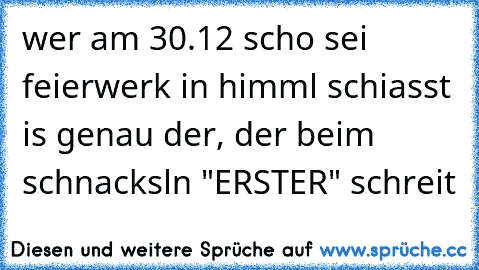 wer am 30.12 scho sei feierwerk in himml schiasst is genau der, der beim schnacksln "ERSTER" schreit