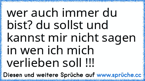 wer auch immer du bist? du sollst und kannst mir nicht sagen in wen ich mich verlieben soll !!!