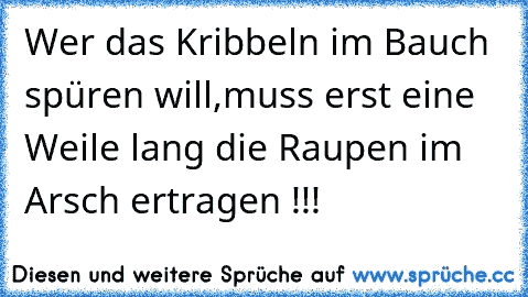 Wer das Kribbeln im Bauch spüren will,muss erst eine Weile lang die Raupen im Arsch ertragen !!!