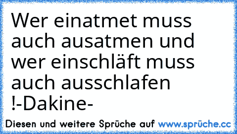 Wer einatmet muss auch ausatmen und wer einschläft muss auch ausschlafen !
-Dakine-