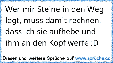 Wer mir Steine in den Weg legt, muss damit rechnen, dass ich sie aufhebe und ihm an den Kopf werfe ;D