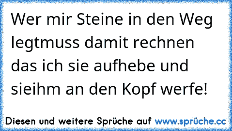 Wer mir Steine in den Weg legt
muss damit rechnen das ich sie aufhebe und sie
ihm an den Kopf werfe!