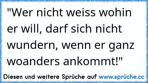 "Wer nicht weiss wohin er will, darf sich nicht wundern, wenn er ganz woanders ankommt!"