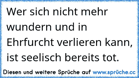 Wer sich nicht mehr wundern und in Ehrfurcht verlieren kann, ist seelisch bereits tot.