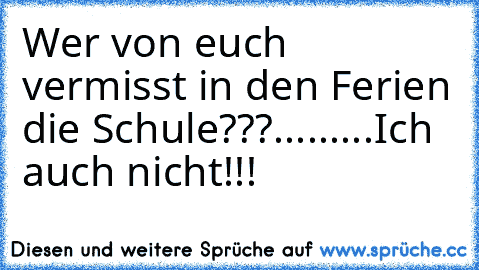 Wer von euch vermisst in den Ferien die Schule???
...
...
...
Ich auch nicht!!!