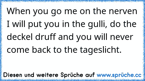 When you go me on the nerven I will put you in the gulli, do the deckel druff and you will never come back to the tageslicht.