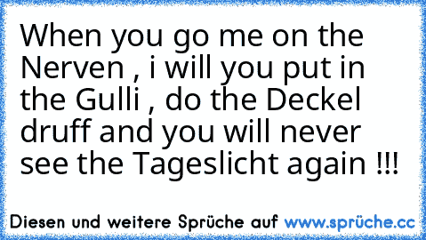 When you go me on the Nerven , i will you put in the Gulli , do the Deckel druff and you will never see the Tageslicht again !!!