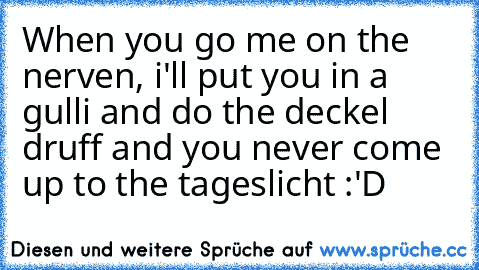 When you go me on the nerven, i'll put you in a gulli and do the deckel druff and you never come up to the tageslicht :'D