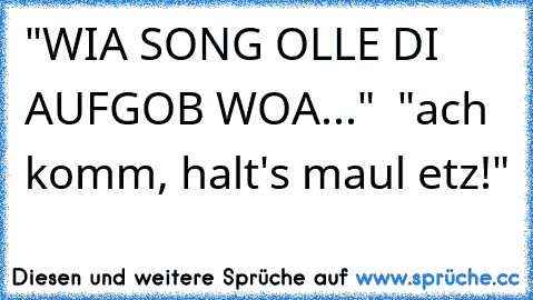 "WIA SONG OLLE DI AUFGOB WOA..."  "ach komm, halt's maul etz!"