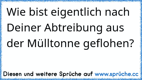 Wie bist eigentlich nach Deiner Abtreibung aus der Mülltonne geflohen?