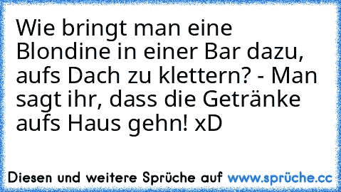 Wie bringt man eine Blondine in einer Bar dazu, aufs Dach zu klettern? - Man sagt ihr, dass die Getränke aufs Haus gehn! xD