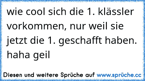 wie cool sich die 1. klässler vorkommen, nur weil sie jetzt die 1. geschafft haben. haha geil