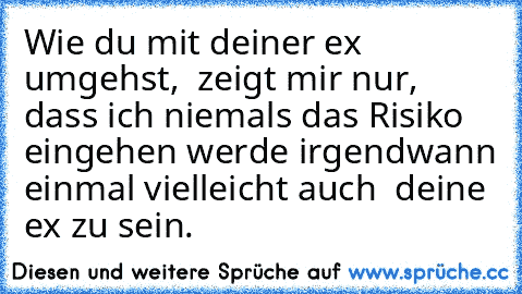 Wie du mit deiner ex umgehst,  zeigt mir nur, dass ich niemals das Risiko eingehen werde irgendwann einmal vielleicht auch  deine ex zu sein.