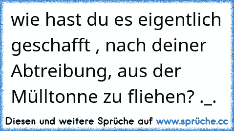 wie hast du es eigentlich geschafft , nach deiner Abtreibung, aus der Mülltonne zu fliehen? ._.