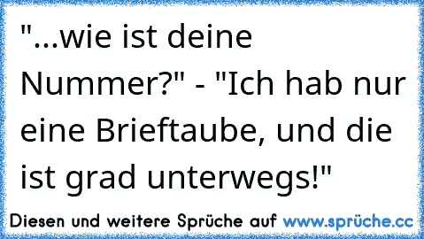 "...wie ist deine Nummer?" - "Ich hab nur eine Brieftaube, und die ist grad unterwegs!"