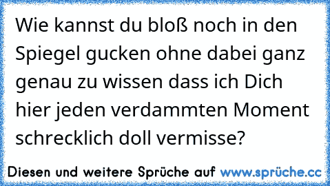 Wie kannst du bloß noch in den Spiegel gucken ohne dabei ganz genau zu wissen dass ich Dich hier jeden verdammten Moment schrecklich doll vermisse?