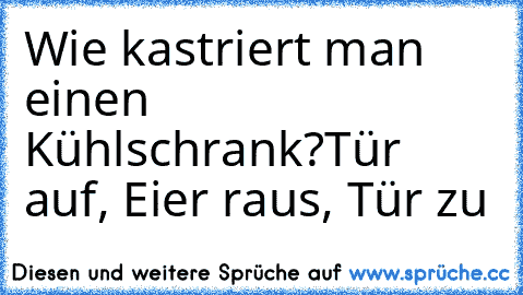 Wie kastriert man einen Kühlschrank?
Tür auf, Eier raus, Tür zu