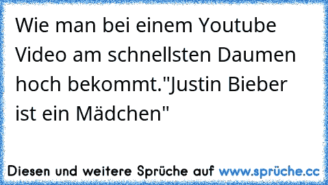 Wie man bei einem Youtube Video am schnellsten Daumen hoch bekommt.
"Justin Bieber ist ein Mädchen"