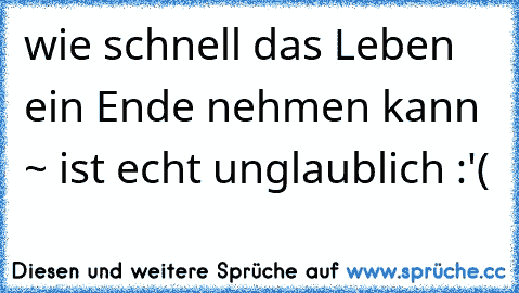 wie schnell das Leben ein Ende nehmen kann ~ ist echt unglaublich :'( ♥