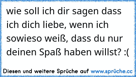 wie soll ich dir sagen dass ich dich liebe, wenn ich sowieso weiß, dass du nur deinen Spaß haben willst? :(