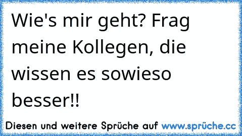 Wie's mir geht? Frag meine Kollegen, die wissen es sowieso besser!!