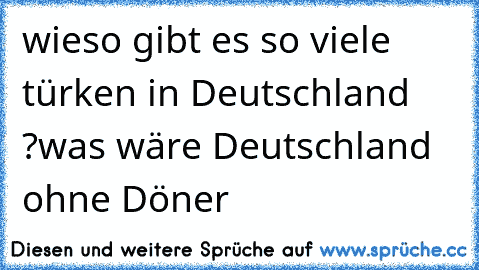 wieso gibt es so viele türken in Deutschland ?
was wäre Deutschland ohne Döner