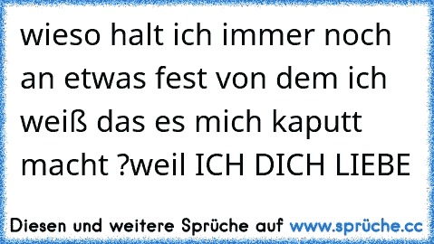 wieso halt ich immer noch an etwas fest von dem ich weiß das es mich kaputt macht ?
weil ICH DICH LIEBE ♥