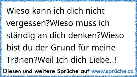 Wieso kann ich dich nicht vergessen?
Wieso muss ich ständig an dich denken?
Wieso bist du der Grund für meine Tränen?
Weil Ich dich Liebe..!