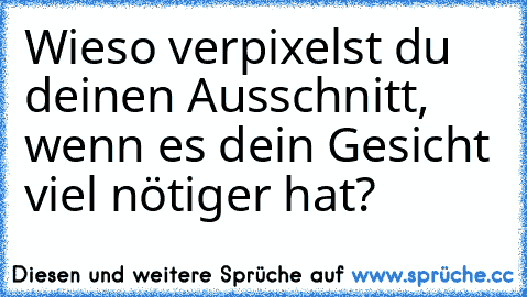 Wieso verpixelst du deinen Ausschnitt, wenn es dein Gesicht viel nötiger hat?