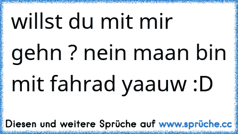 willst du mit mir gehn ? nein maan bin mit fahrad yaauw :D