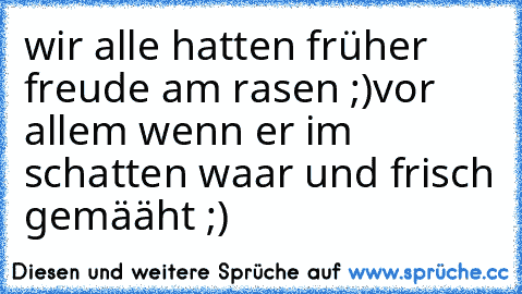 wir alle hatten früher freude am rasen ;)
vor allem wenn er im schatten waar und frisch gemääht ;)