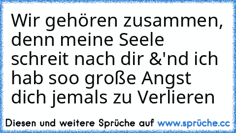 Wir gehören zusammen, denn meine Seele schreit nach dir &'nd ich hab soo große Angst dich jemals zu Verlieren ♥