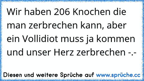 Wir haben 206 Knochen die man zerbrechen kann, aber ein Vollidiot muss ja kommen und unser Herz zerbrechen -.-