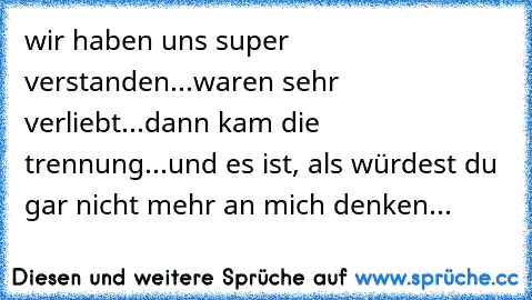 wir haben uns super verstanden...waren sehr verliebt...dann kam die trennung...und es ist, als würdest du gar nicht mehr an mich denken...