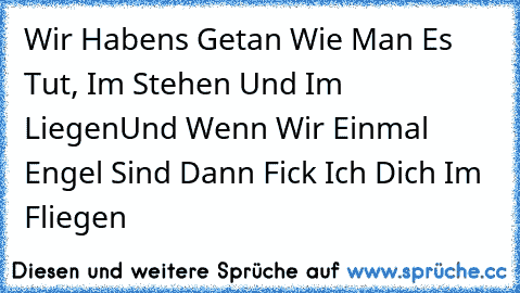 Wir Habens Getan Wie Man Es Tut, Im Stehen Und Im Liegen
Und Wenn Wir Einmal Engel Sind Dann Fick Ich Dich Im Fliegen ♥